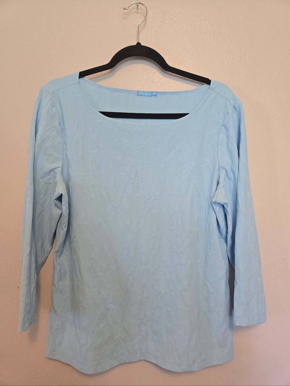 J. McLaughlin Stretch 3/4 Sleeve Pullover Top Blue Chain Link XL